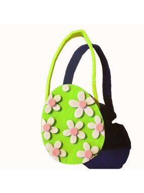 Easter Egg Felt Bag Miniature Basket Treat Gift Green Pink Daisy Girl Purse Tote